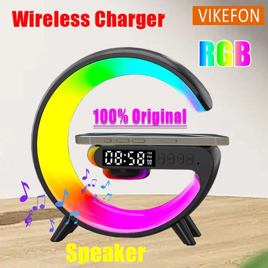 Atmosphere Night Light Wireless Charger with Speaker & Clock | 6 Lighting Modes Fast Charging Stand for iPhone & Android