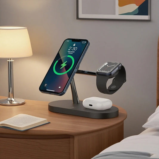 3-in-1 Wireless Charging Station | Fast Charger Stand for iPhone, Android Phones, Smartwatch & Earbuds