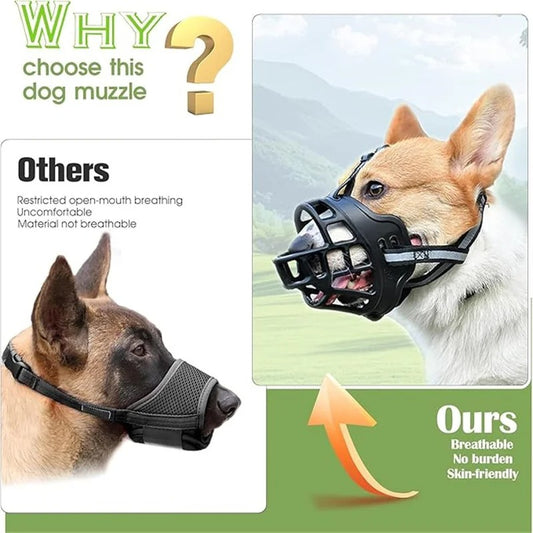 Reflective & Breathable Dog Muzzle – Anti-Bark & Anti-Bite, Adjustable for Small, Medium & Large Dogs
