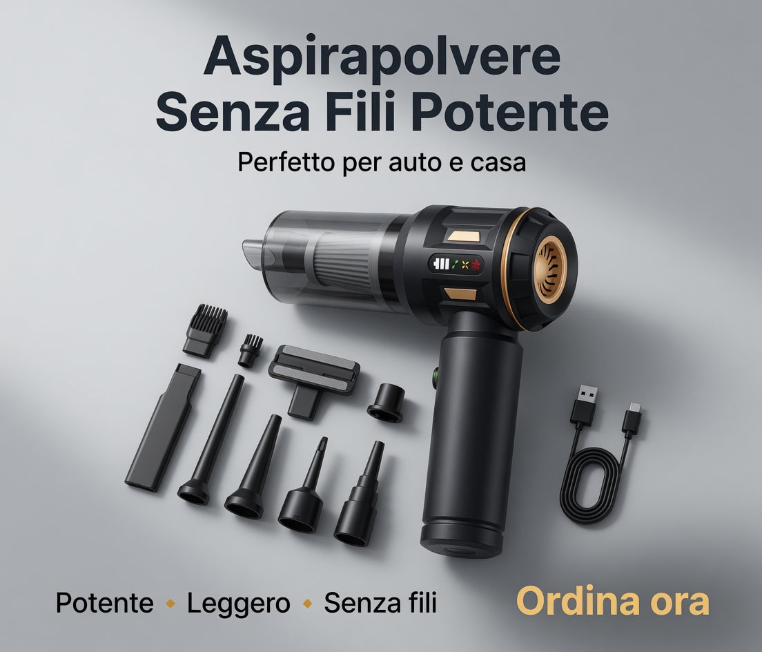 Aspirapolvere per Auto, Compact Cordless Vacuum Cleaner, Powerful 3-in-1 Rechargeable Cleaner for Car, Home and Pet Hair