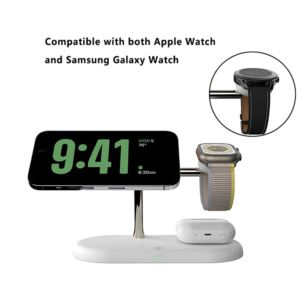 3-in-1 Wireless Charging Station | Fast Charger Stand for iPhone, Android Phones, Smartwatch & Earbuds