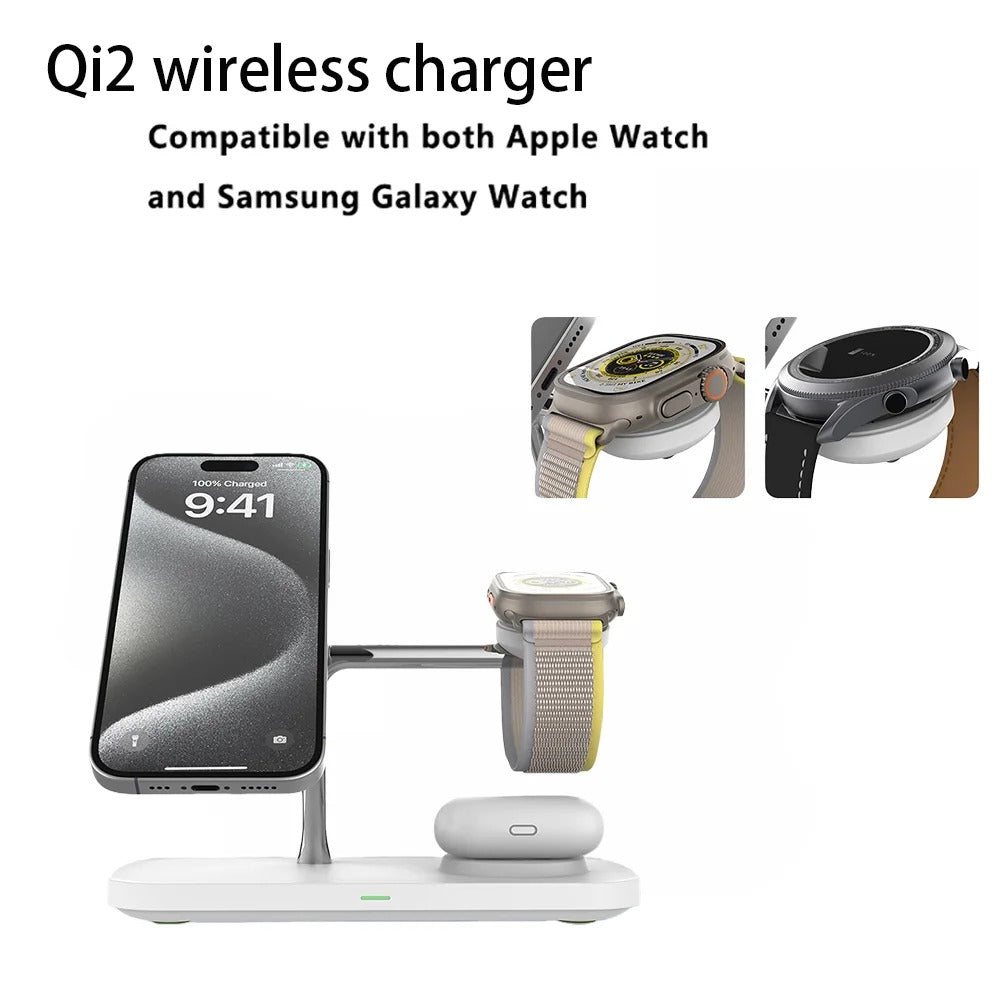 3-in-1 Wireless Charging Station | Fast Charger Stand for iPhone, Android Phones, Smartwatch & Earbuds