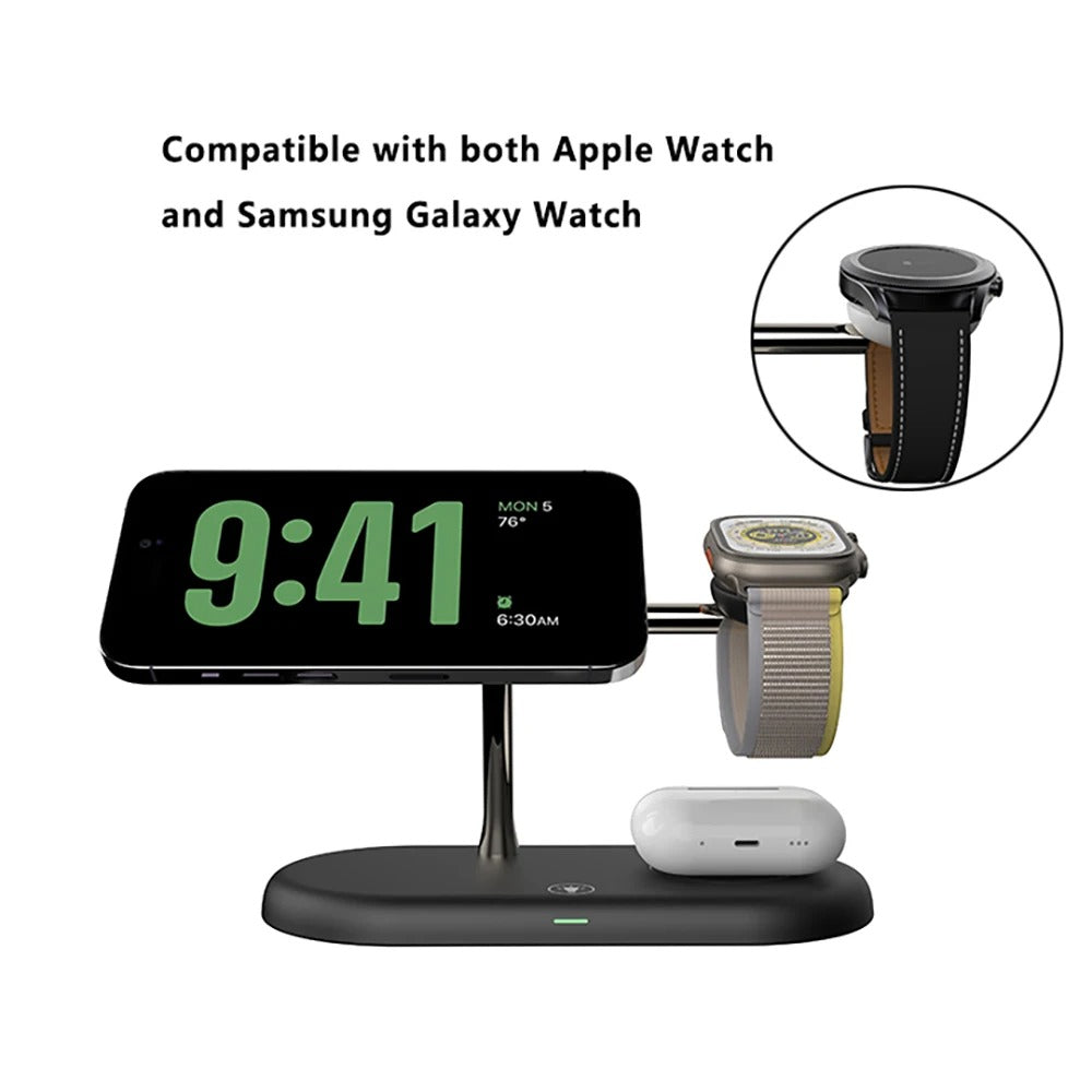 3-in-1 Wireless Charging Station | Fast Charger Stand for iPhone, Android Phones, Smartwatch & Earbuds