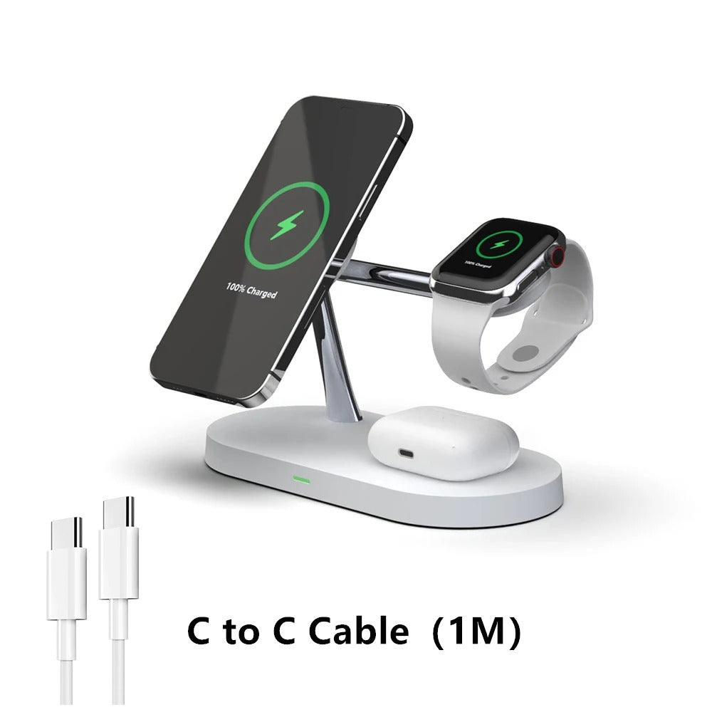 3-in-1 Wireless Charging Station | Fast Charger Stand for iPhone, Android Phones, Smartwatch & Earbuds