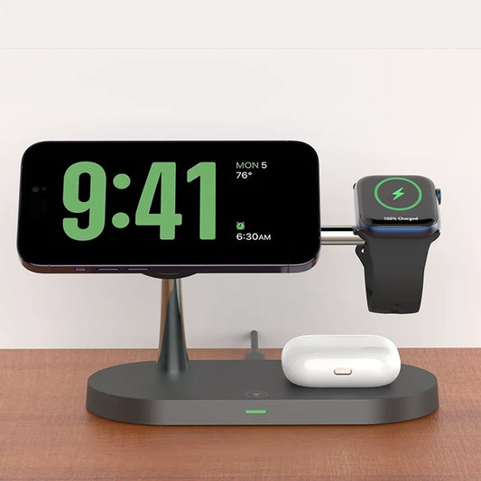 3-in-1 Wireless Charging Station | Fast Charger Stand for iPhone, Android Phones, Smartwatch & Earbuds