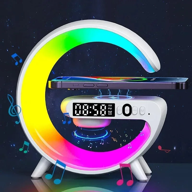 Atmosphere Night Light Wireless Charger with Speaker & Clock | 6 Lighting Modes Fast Charging Stand for iPhone & Android