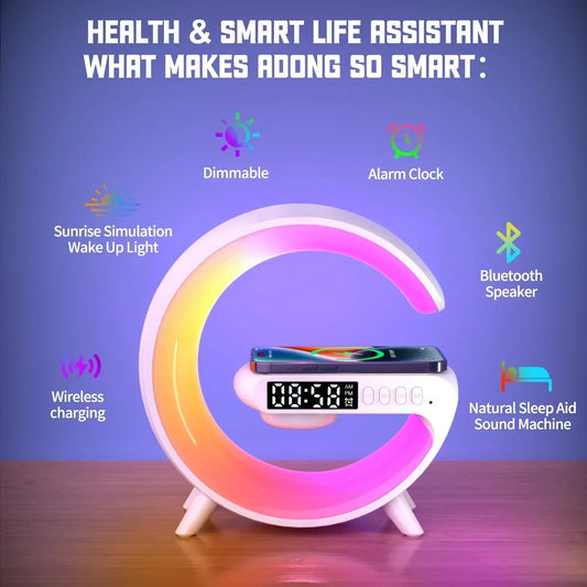 Atmosphere Night Light Wireless Charger with Speaker & Clock | 6 Lighting Modes Fast Charging Stand for iPhone & Android