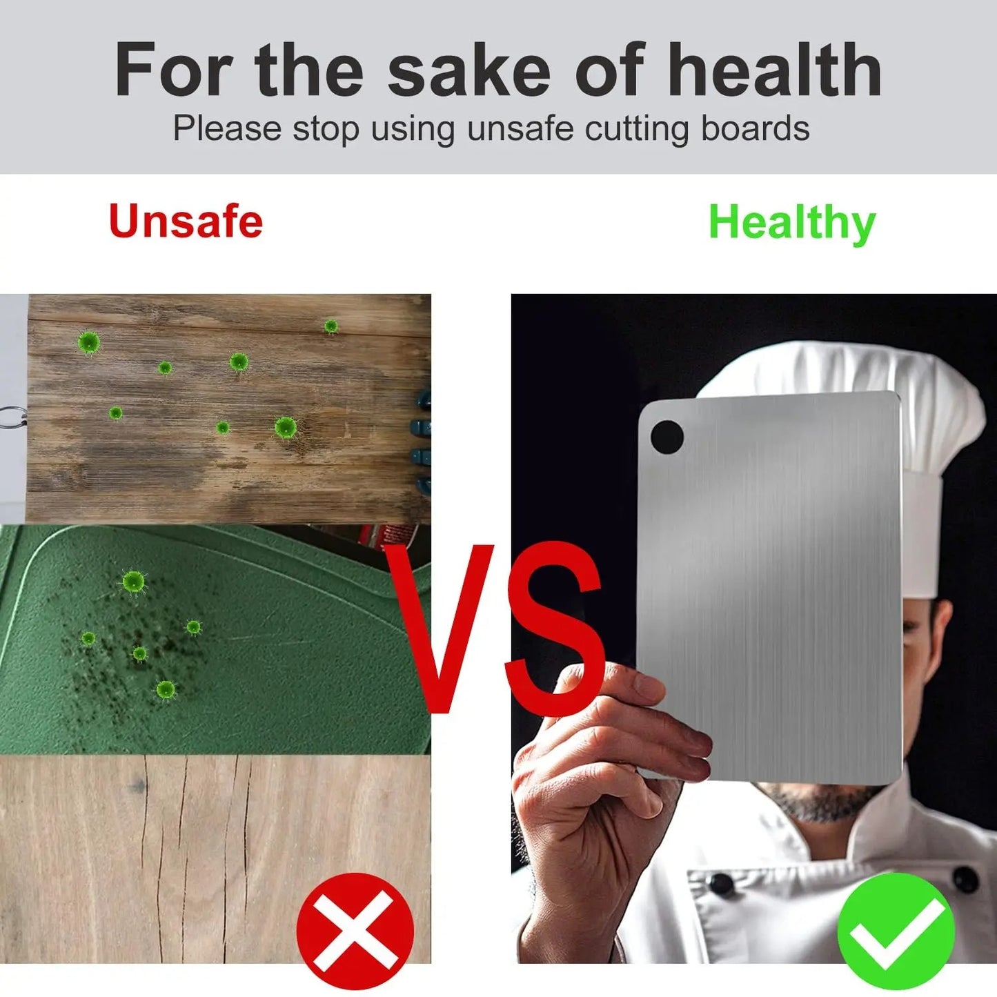 Titanium Cutting Board for Kitchen | Double-Sided 304 Stainless Steel, Heavy Duty Meat & Vegetable Chopping Board
