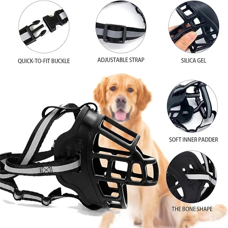 Reflective & Breathable Dog Muzzle – Anti-Bark & Anti-Bite, Adjustable for Small, Medium & Large Dogs