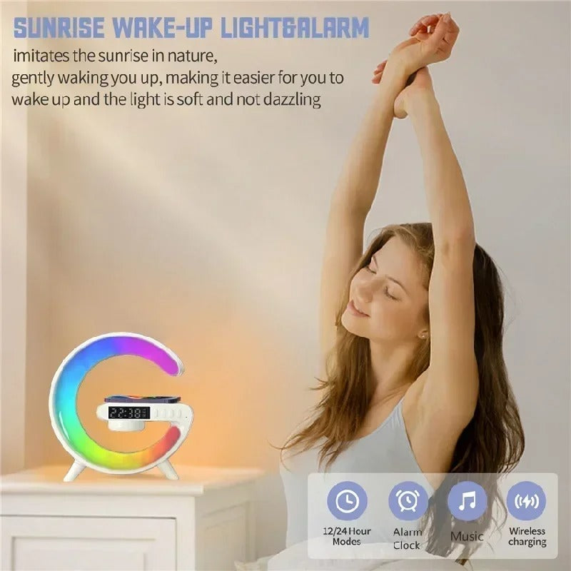 Atmosphere Night Light Wireless Charger with Speaker & Clock | 6 Lighting Modes Fast Charging Stand for iPhone & Android
