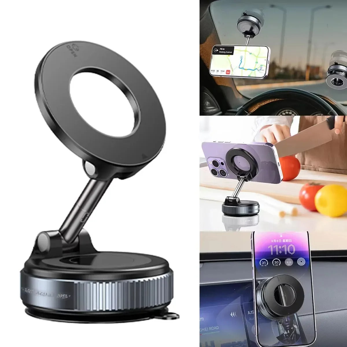 360° Rotating Magnetic Car Phone Holder – Universal Vacuum Suction Mount for GPS & Navigation