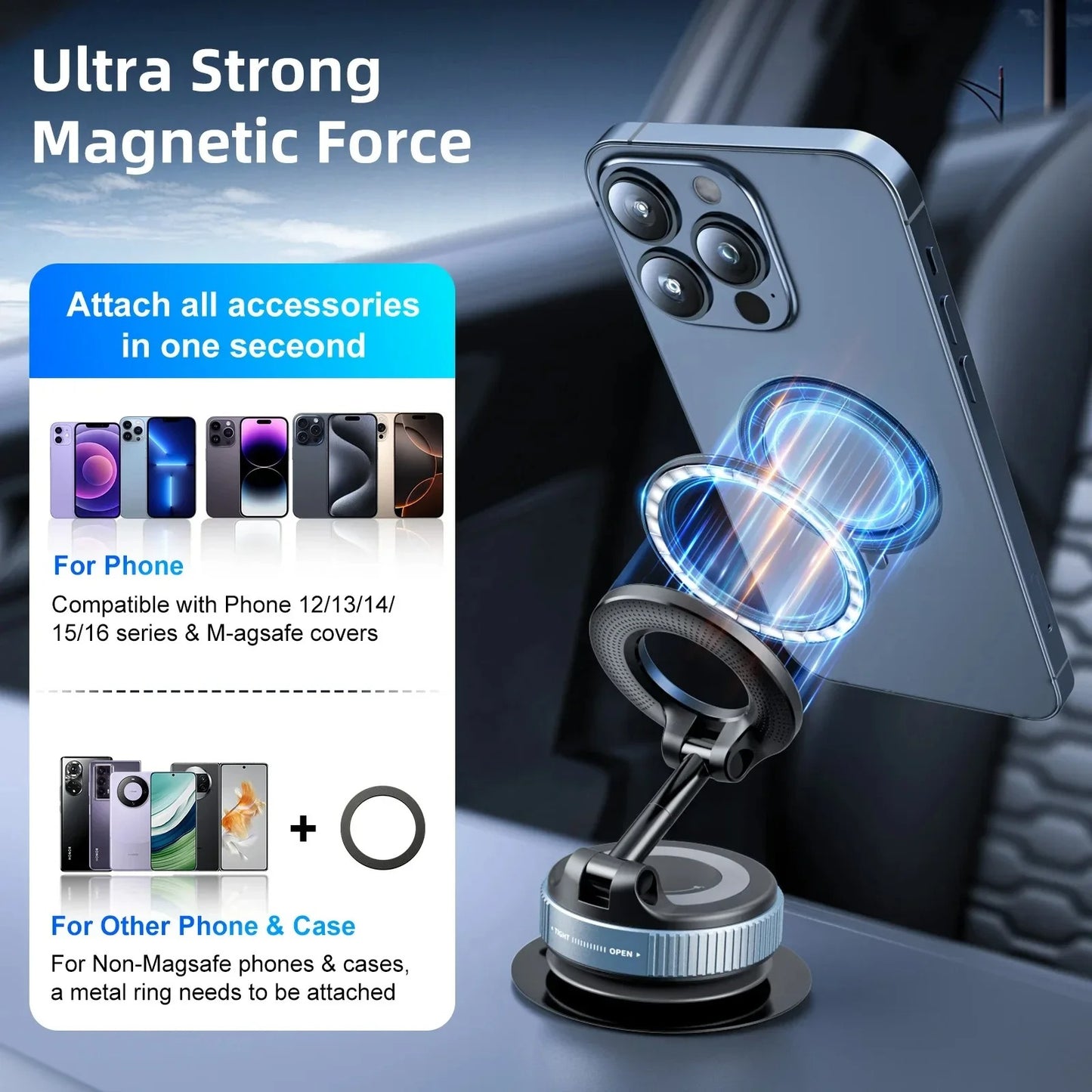 360° Rotating Magnetic Car Phone Holder – Universal Vacuum Suction Mount for GPS & Navigation