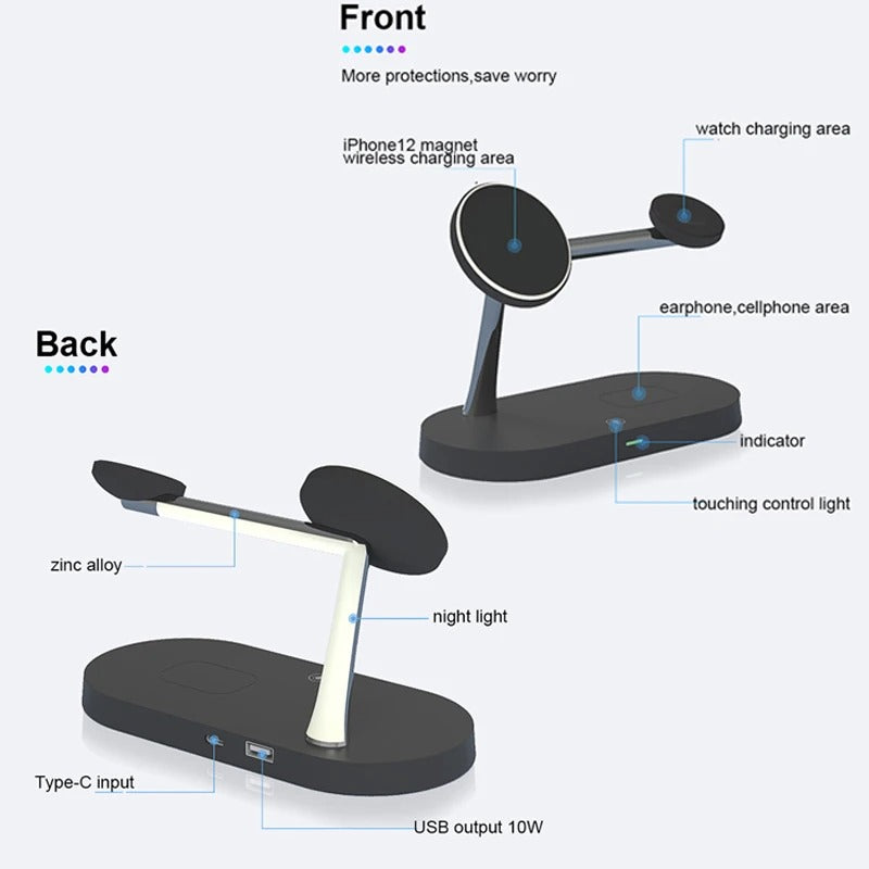 3-in-1 Wireless Charging Station | Fast Charger Stand for iPhone, Android Phones, Smartwatch & Earbuds
