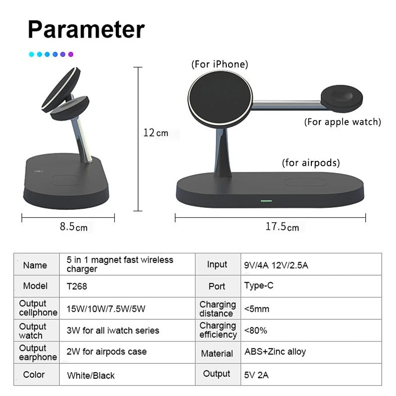 3-in-1 Wireless Charging Station | Fast Charger Stand for iPhone, Android Phones, Smartwatch & Earbuds