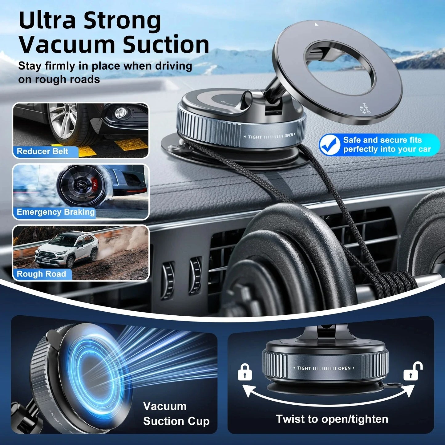 360° Rotating Magnetic Car Phone Holder – Universal Vacuum Suction Mount for GPS & Navigation