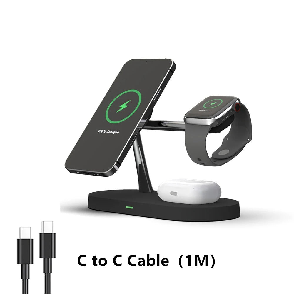 3-in-1 Wireless Charging Station | Fast Charger Stand for iPhone, Android Phones, Smartwatch & Earbuds